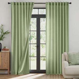 MIULEE Sage Green Thermal Insulated Curtains 96 Inch Long 2 Panels Set for Summer Heat Blocking Non See Through Privacy Thick Semi Sheer Light Filtering Back Tab Window Drapes for Bedroom Living Room