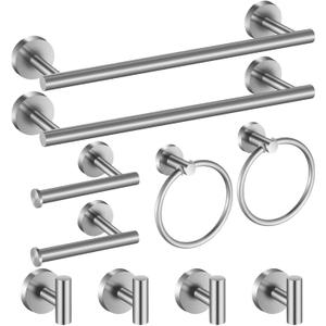 Bathroom Hardware Set 10 Pieces, Stainless Steel Towel Bar Set Includes 16 inch Towel Bar, Towel Hook, Towel Ring Toilet Paper Holder