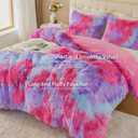 EMME Luxury Fuzzy Duvet Cover Set King Size Fluffy Comforter Cover Set for King Bed 2 Pieces Shaggy and Plush Soft Bedding Duvet Covers (Rainbow Pink Purple, King)