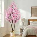Artificial Cherry Blossom Tree, 7FT Tall Artificial Tree with White Pot, Pink Fake Sakura Flower Tree, Faux Silk Plants for Home, Living Room, Wedding, Garden, Balcony, Hotel Decoration