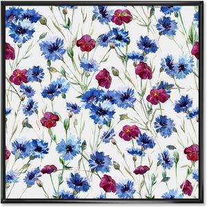 Size: 30"L x 30"W Blue & Red Wildflowers Canvas Wall Art Traditional Framed Floral Print Rustic Country Dcorm