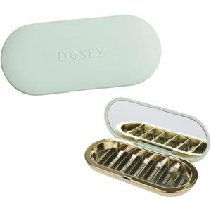 Dosey 7 Day Pill Compact Travel Pill Organizer - Pill Case with 7 Pill Compartments for Medicine Storage & Protection  Stylish & Elegant Medication Organizer with Mirror, Sage