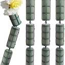 Bright Creations Wet Floral Foam Garland - 2 x 5 in Green Cylinders, 12-Pack - Water-Absorbent Foam for Centerpieces & Arrangements - Includes Plastic Cages with Hook & Eyelet