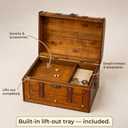 Antique Wooden Treasure Chest with Removable Tray, Durable Engineered Wood Keepsake Storage Box, Decorative Vintage Pirate Treasure Chest for Home Storage and Room Decor (Large -13x9.5x7.5")