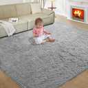 Ultra Soft Rug for Living Room, 9X12 Fluffy Shag Area Rug for Bedroom, Modern Shaggy Carpets Fuzzy Rug for Teens Dorm Nursery Home Decor Aesthetic, Upgrade Anti-Skid Durable, Light Grey