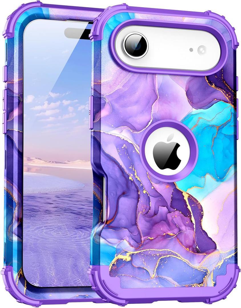 for iPhone Air Case,Three Layer Heavy Duty Shockproof Hybrid Hard Plastic Bumper Soft Silicone Rubber Drop Protective Cover Case for iPhone 17 Air 6.5",Purple