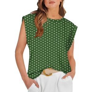 WIHOLL Cap Sleeve Tops for Women Summer Top Basic Tee Shirts Business Casual Tank Loose Fit 2026 Fashion, XL, Green Polka Dots