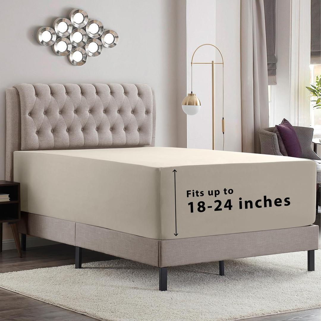 Empyrean Linen Extra Deep Pocket Fitted Sheet Queen, Hotel Luxury Queen Fitted Sheet Only Easily Fits 18 to 24 Inch Mattress, Super Soft, Wrinkle-Free, and Breathable Bottom Sheets with Corner Straps