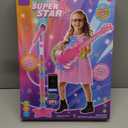 Guitar and Microphone Play Set for Girls,Karaoke Machine with Music&Light,Microphone Toys with Stand,Adjustable Height Guitar Toys for Kids,Toddlers,Child(Red)