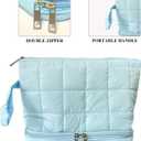 Blue Puffy Puffer Makeup Bag for Purse Small Makeup Pouch Quilted Cosmetic Bag Cute Cotton Toiletry Pouch Bag for Women