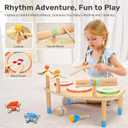 WINGYZ 11-in-1 Toddler Drum Set-Wooden Baby Musical Instruments for Toddlers 1-3 & Montessori Musical Toys,Music Table with Bongo Drums, Cymbals, Maracas & Wrist Bells for Early Rhythm Play