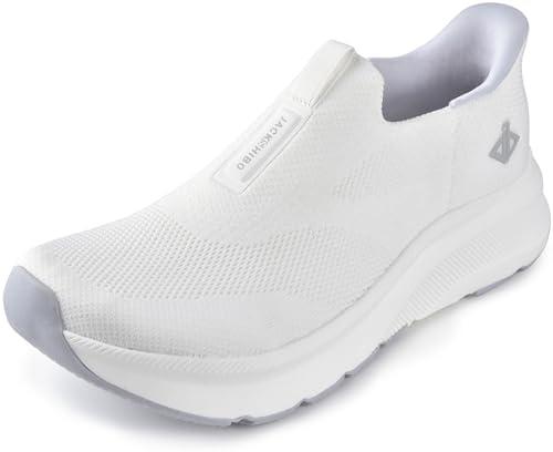 JACKSHIBO Mens Slip in Free up Hands Shoes Wide Toe Box Arch Support Orthopedic Walking Sneakers Cushioned Thick Zero Drop Sole Metatarsal Pads, Size M45