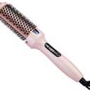 Thermal Brush for Blowout Look, 360 Airflow Heated Round Brush with 2X Negative Ions Release for Less Frizzy, 1.5 Inch Dual Voltage Heated Curling Brush for Travel, Dual PTC Technology, Pink