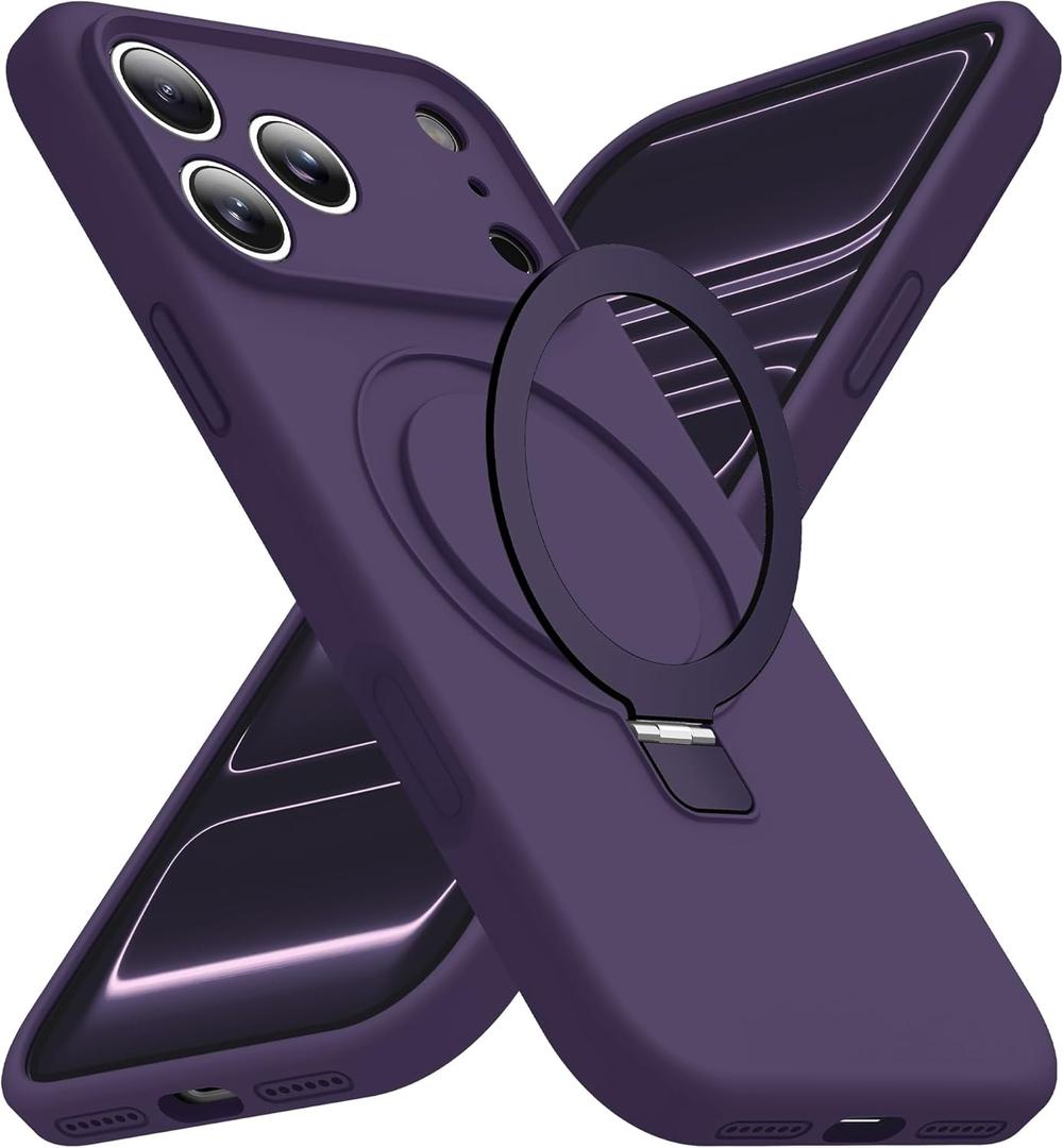 Compatible with iPhone 17 Pro Case with Magnetic Invisible Stand Compatible with Mag-Safe Military Drop Tested Shockproof Silicone iPhone 17 Pro Phone Cases for Women Men 6.3"Purple