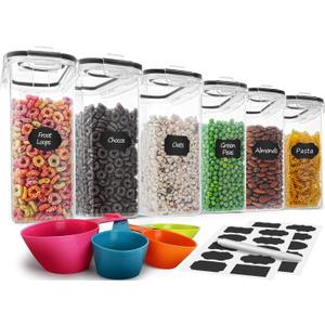 Cereal Container Set, MCIRCO Airtight Food Storage Containers ((4L /135.2oz) Set of 6, Cereal Dispensers with Measuring Tools (Black)
