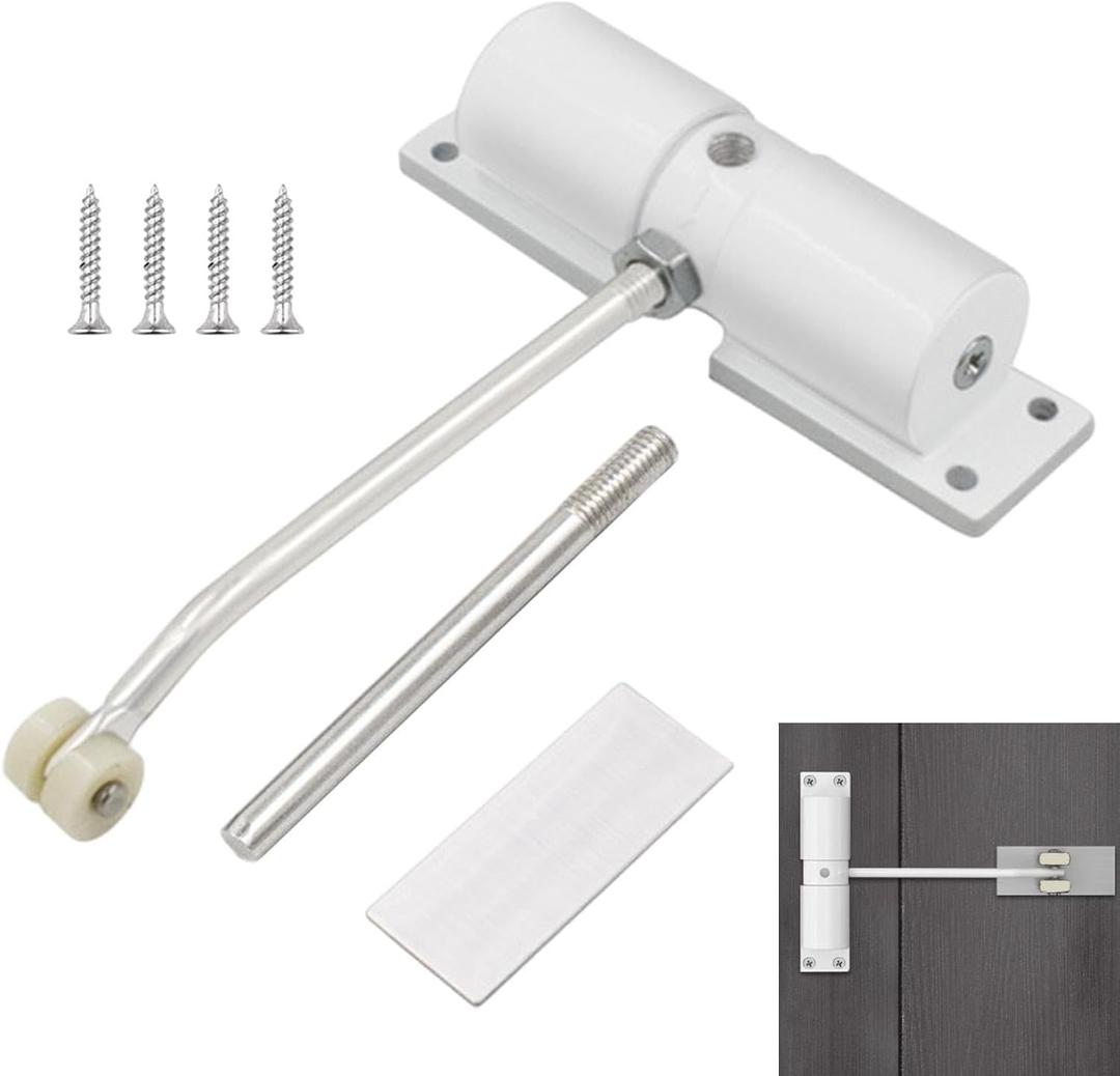 EMVANV Door Closer,Automatic Door Closer Zinc Alloy Safety Spring Door Closer Adjustable 30 kg Easy Install Auto Door Closer for Home (white)