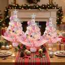 3 Pcs Mini Pink Christmas Tree with Lights 20 Inch Prelit Artificial Tabletop Warm Lights Treetop Star and Ornaments Tabletop Tree for DIY Pink Christmas Decoration Gifts