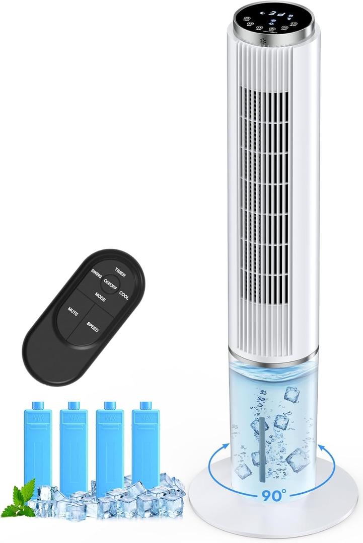 42 INCH Portable Air Conditioners w/LED Touch Screen, 4 Mode&3 Speed,1-Gal Tank for 15H Cooling Evaporative Air Cooler,12H Timer, No Hose No Window Needed, 90 Oscillating AC Unit for Bedroom