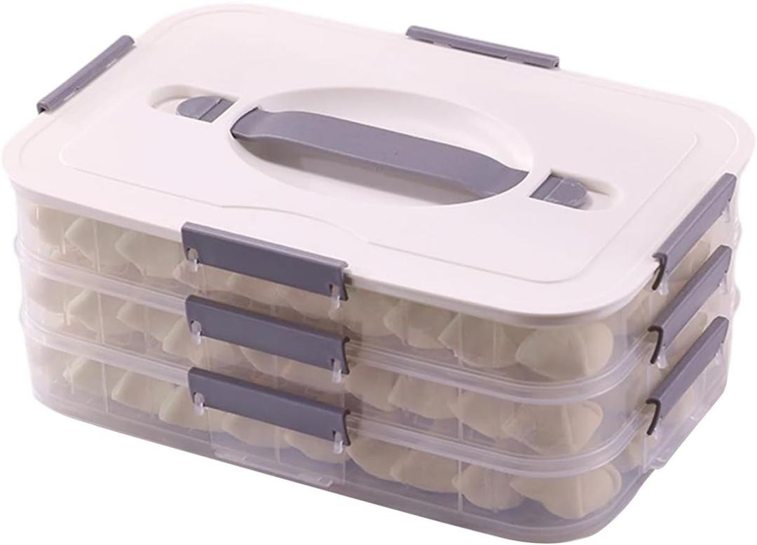 ZYOUQI Refrigerator Food Organizers Antislip Textured Bottom Food Storage Container for Dumplings Cookie and More Large Capacity Storage (White three layers)