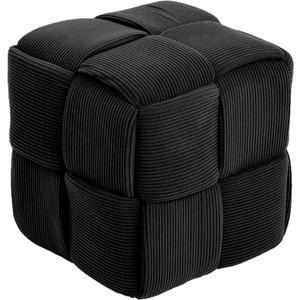 Ottoman Foot Rest Soft and Comfortable Ottoman Square Corduroy Woven Design Sofa Stool (Black)
