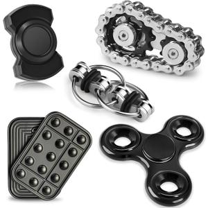5 Pcs Fidget Toys Adults & Teen Metal Fidgets Spinner for Teens Boys Magnetic Slider Cool Gadgets Office Desk Toy Stress Relief Sensory Items Figette for Classroom Autism ADHD Anxiety Gifts, Small