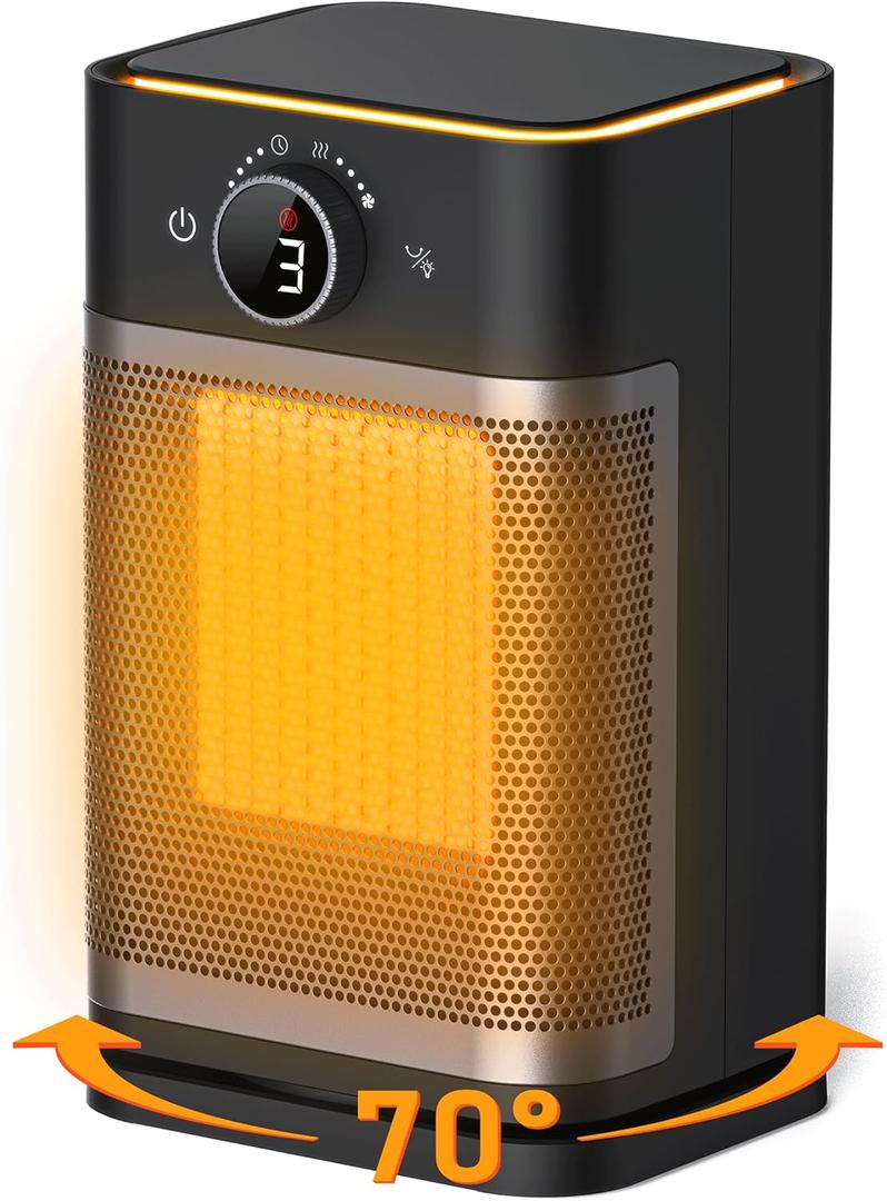 Space Heater for Indoor Use - 1500W Fast Heating Electric Ceramic Heater with Remote, 70 Oscillation, 12H Timer, ECO Thermostat - Quiet Portable Heater for Bedroom, Safe for Kids & Pets (ETL Listed)