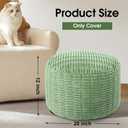 HOMBYS Unstuffed Ottoman Pouf Cover,Round Faux Fur Foot Stool, Fuzzy Chair, Floor Bean Bag(No Filler),Foot Rest with Storage for Living Room, Bedroom, Office, Striped Tufted (Sage Green)