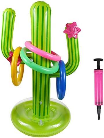 Inflatable Cactus Ring Toss Game Set Target Toss Floating Swimming Ring Toss Includes Cactus,4 Rings for Fiesta Party Accessories Hawaiian Pool Beach Party Decoration Supplies 2 Pack