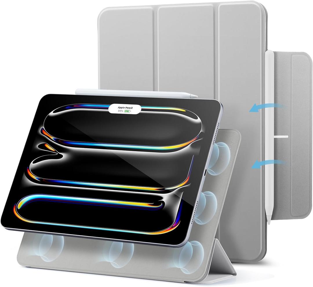 ESR for iPad Pro 11 Inch Case (M5/M4) 2025/2024, Strong Magnetic Attachment, Slim Trifold Stand Case, Supports Pencil Pro and Pencil(USB-C), Tough Protection, Auto Sleep/Wake, Rebound Series, Gray