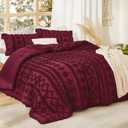 Bedsure Tufted Boho Comforter Set Twin Size - Burgundy Boho Bed Set, GentleSoft™ 2 Pieces Farmhouse-Style Embroidery Bedding, Gifts for Woman, Soft Jacquard Kids' Twin Comforter for All Seasons