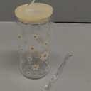 Daisy 16 Oz Can Glass Tumbler with Acrylic Lid and Straw - Iced Coffee Cups for Women, Aesthetic Glass Cup Gift for Birthday Christmas