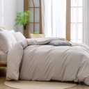 BESTOUCH Duvet Cover Set 100% Washed Cotton Linen Feel Super Soft Comfortable Chic Lightweight 3 PCs Home Bedding Set Solid Linen Grey Oversized King