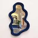 Irregular Wall Mirror Living Room Decor, Decorative Wavy Funky Mirrors with Flocking Touch, Modern Asymmetrical Mirror for Hallway Entryway Staircase Bathroom Bedroom (Dark Blue) (16x10")