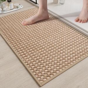 Bath Mat Bathroom Rugs Non Slip Washable, Soft Braided Ultra Thin Bath Mat, Super Absorbent Quick Dry Bath Rug Shower Mat, Rubber Backing, Fit Under Door Bathroom Floor Tub, Brown 20" x 31"