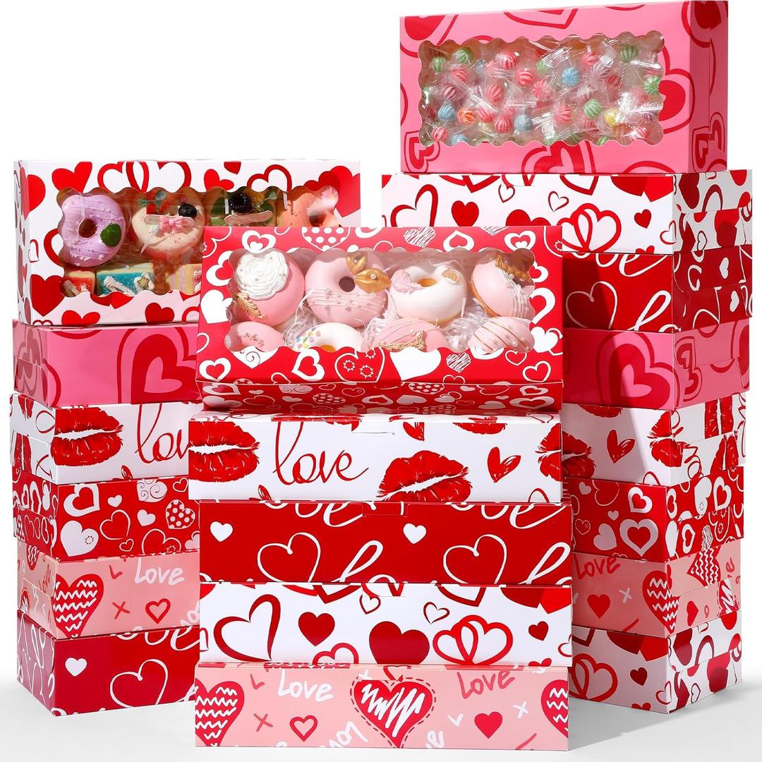 Maxcheck 48 Pcs Valentine's Day Treat Boxes Valentine Heart Cookie Boxes with Window 12 x 5.5 x 2.5 Bakery Box Heart Gift Box Candy Containers for Valentines Party Favors