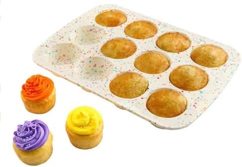 Trudeau Structure White Confetti Reinforced 12 Cup Dome Cake Pan/Mold Silicone Bakeware - 2 Pack (24 Cup Total)
