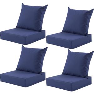 Outdoor Deep Seat Cushion Set, 24x24 Inch Water-Resistant & Fade-Resistant Outdoor Chair Cushions, Patio Furniture Cushions with Removable Cover for Patio Chair, Sofa, Navy Blue (Set of 4)