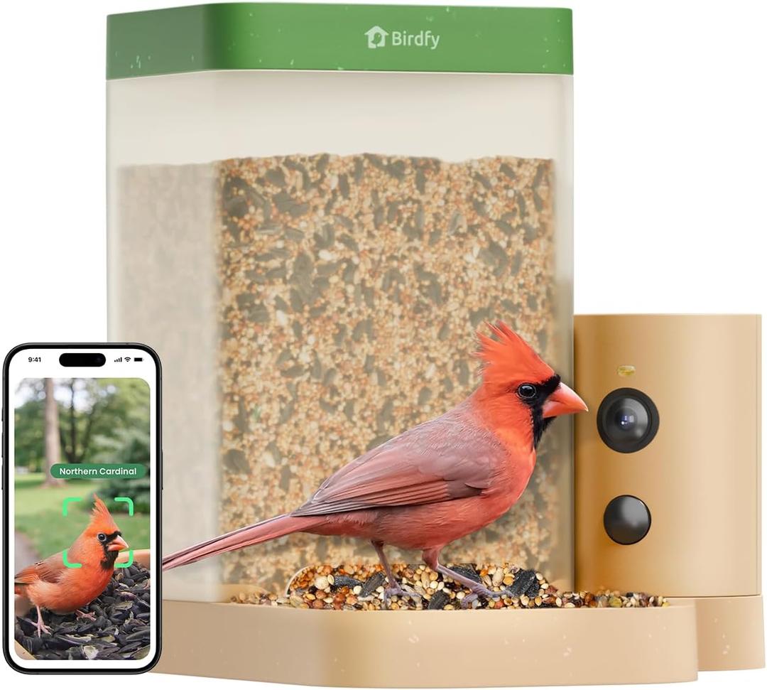 Birdfy Smart Bird Feeder Camera Slow Motion Dual Night Vision 132-Days Battery 99% AI Recognition IP66 Waterproof for Bird Watcher 1.3L Capacity