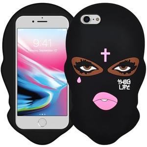 Boaretiu Soft Silicone Carton Quirky 3D Design iPhone 8/7/6 Case 4.7 Inch - Phone Case for Boy Girl Women Girly Funny Unique Mysterious Fun, Black Face