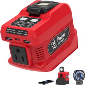 220W Power Inverter Compatible with Milwaukee 18V Battery, DC 18V to AC 110V-120V Portable Power Generator, Inverter with 2 USB Ports 1 Type-C 1 AC Outlet, 400 Lumen Light