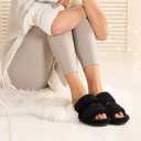 Litfun Women's Fuzzy House Slippers with Moderate Arch Support Open Toe Cozy Bedroom Shoes Indoor
