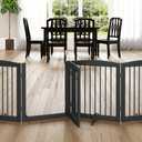 Freestanding Dog Gate with Door, Pet Gate for Stairs, 80 inch Wide Pet Barrier Indoor, Dog Fences Indoor, Support Feet Included, 4 Panels, 24" Tall, Grey (Gray)