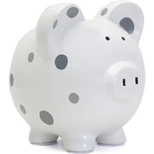Child to Cherish Ceramic Polka Dot Piggy Bank for Boys, Gray, 8x7 Inch