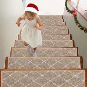 BEQHAUSE Stair Treads 15 Pack Non Slip Stair Runner 28inX9in Machine Washable Stair Mats 100% Polyester Soft Stair Carpet Treads for Wooden Steps (Taupe)