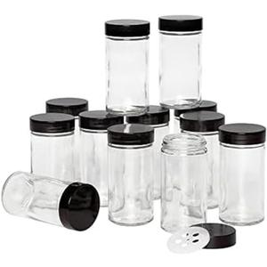 Kamenstein 5244227 Empty Jars With Black Cap, Set Of 12, 3-Ounce
