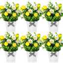 Nitial 6 Pcs Lemon Centerpiece for Tables 7.75 Inch Artificial Lemon Kitchen Decorations Mini Fake Fruit Potted Plant Spring Summer Farmhouse Decor for Indoor Outdoor Living Room Home