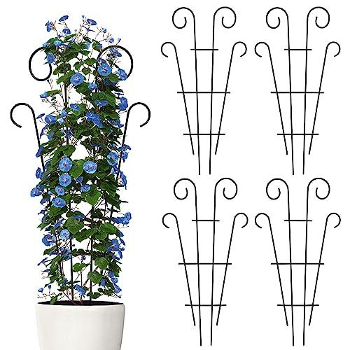 Thealyn 4 Pack Indoor Plant Trellis for Potted Plants Climbing, Outdoor Metal Garden Trellis Houseplants Flowers Vine Ivy,Wave Shape, Black (32 Inch)