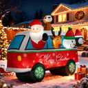 VIVOHOME 8FT Christmas Inflatable Outdoor Decoration, Santa on Bus, Navidad Blow Up Yard Decor with Built-in LED Light for Lawn, Garden, Party