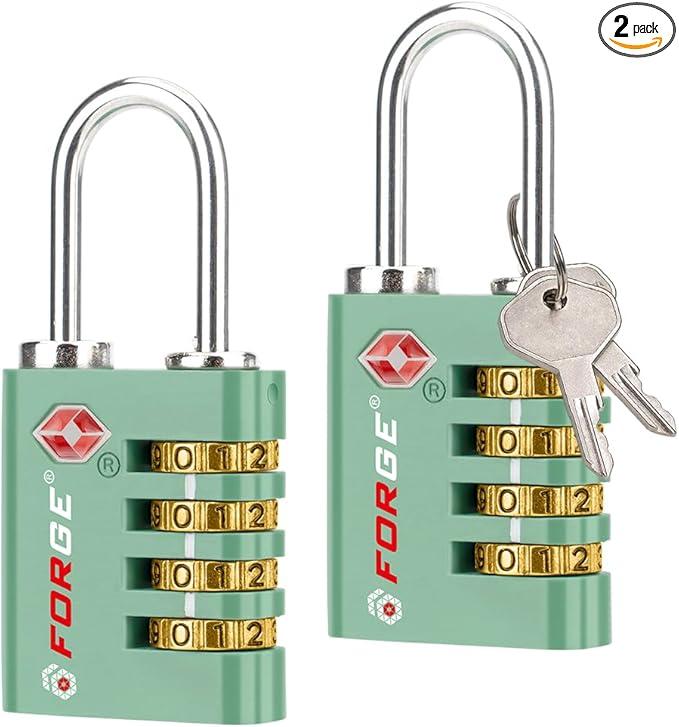 Forge Dual-Opening: Key or Combination Access Lock, TSA Approved Locks for Luggage, Pelican case, Travel, Gym, School, Stainless Steel Shackle. (Green)