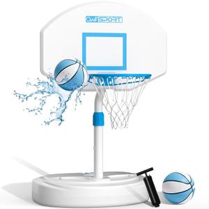 AWII SPORT Pool Basketball Hoop Poolside,36 in White Finish Adjustable Basketball Hoop for Pool,Rust Proof Stainless Steel 15in Rim,2 Pool Basketballs Included